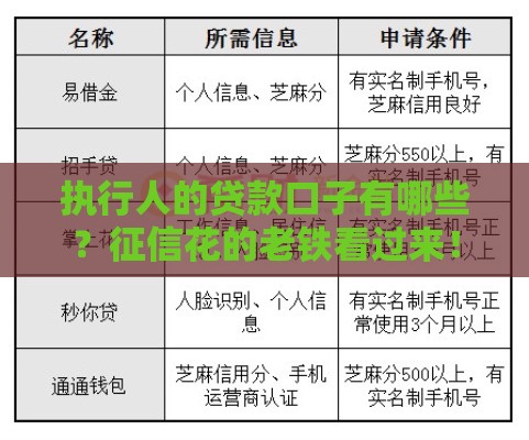 执行人的贷款口子有哪些？征信花的老铁看过来！