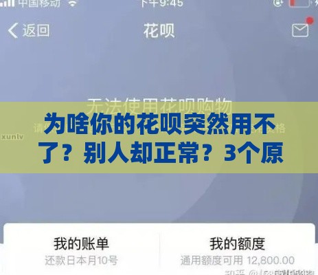 为啥你的花呗突然用不了？别人却正常？3个原因+解决办法