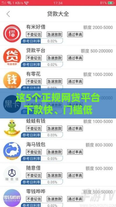 这5个正规网贷平台下款快、门槛低
