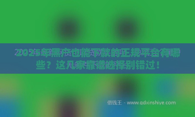 2025年黑户也能下款的正规平台有哪些？这几家靠谱选择别错过！