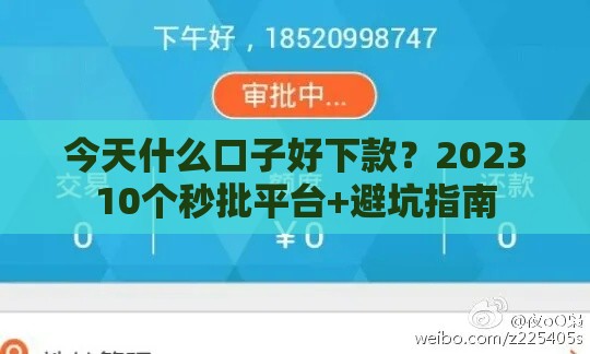 今天什么口子好下款？202310个秒批平台+避坑指南