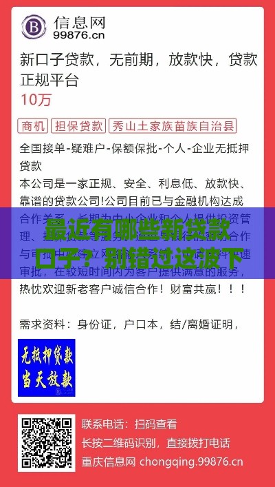 最近有哪些新贷款口子？别错过这波下款攻略！