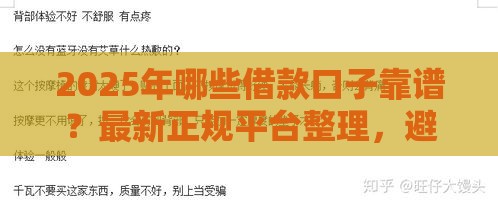 2025年哪些借款口子靠谱？最新正规平台整理，避坑指南速看！