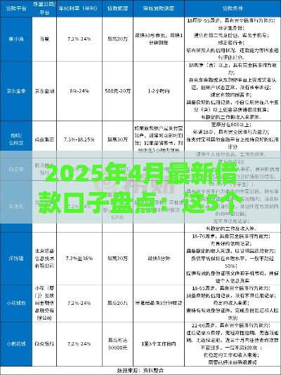 2025年4月最新借款口子盘点：这5个渠道下款快、门槛低！