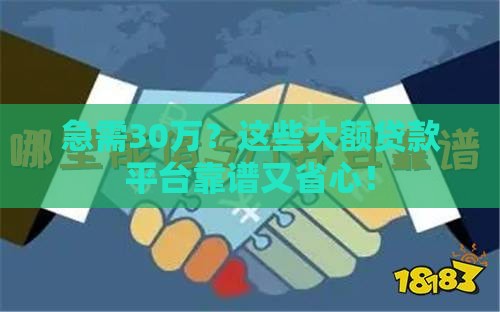 急需30万？这些大额贷款平台靠谱又省心！