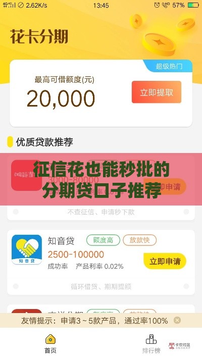 征信花也能秒批的分期贷口子推荐