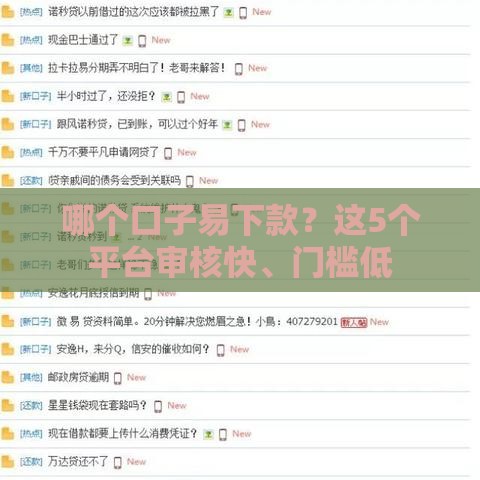 哪个口子易下款？这5个平台审核快、门槛低