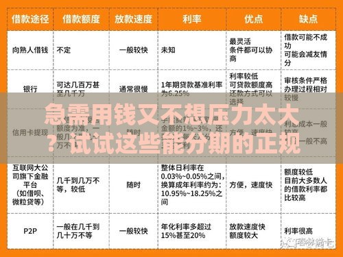 急需用钱又不想压力太大？试试这些能分期的正规借款渠道！
