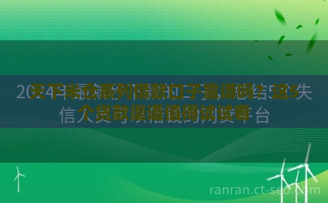 天下米仓系列借款口子靠谱吗？这5个贷款渠道值得试试看