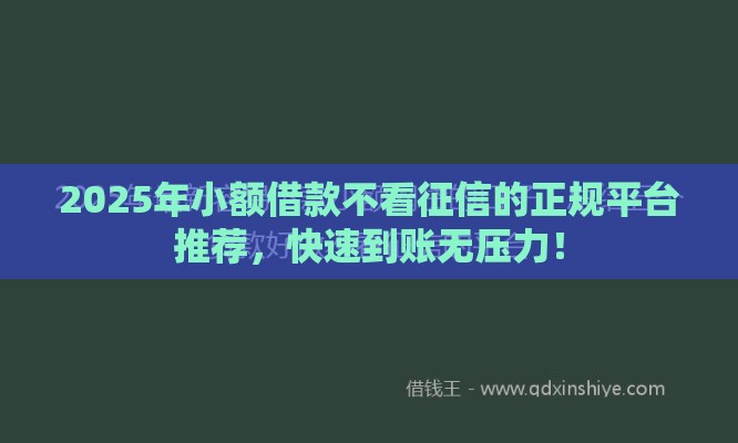 2025年小额借款不看征信的正规平台推荐，快速到账无压力！