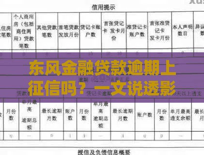 东风金融贷款逾期上征信吗？一文说透影响和应对