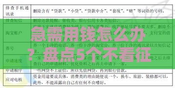 急需用钱怎么办？盘点5个不看征信不查负债的贷款口子（附避坑指南）
