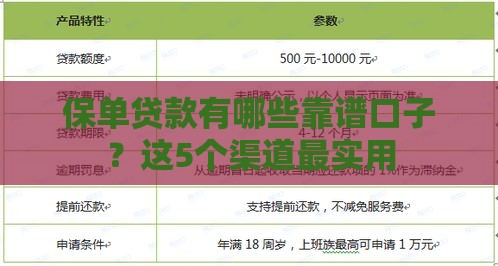 保单贷款有哪些靠谱口子？这5个渠道最实用