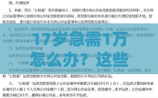 17岁急需1万怎么办？这些合法借贷途径必看！