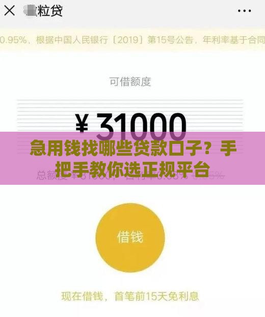 急用钱找哪些贷款口子？手把手教你选正规平台