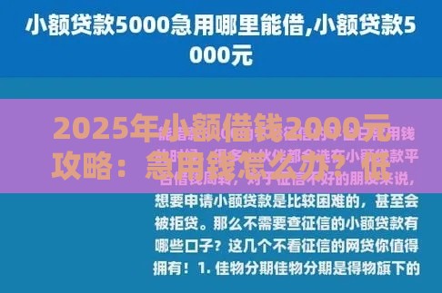 2025年小额借钱2000元攻略：急用钱怎么办？低息渠道+避坑指南！