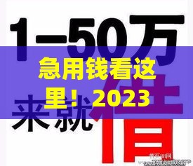 急用钱看这里！2023下款最快的新口子合集