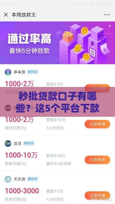 秒批贷款口子有哪些？这5个平台下款快、额度高！