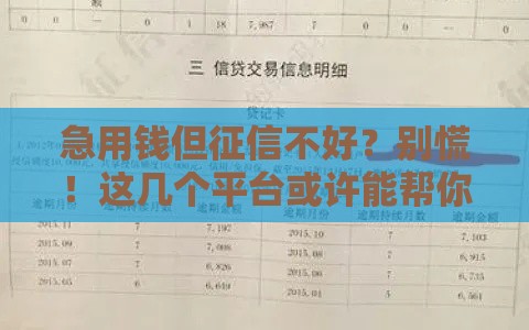 急用钱但征信不好？别慌！这几个平台或许能帮你应急！