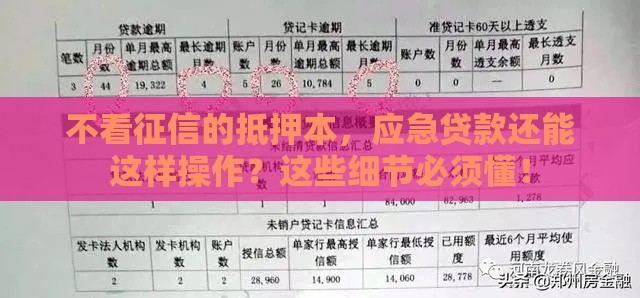 不看征信的抵押本，应急贷款还能这样操作？这些细节必须懂！