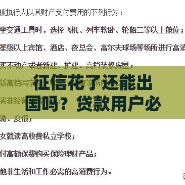征信花了还能出国吗？贷款用户必看这几点！