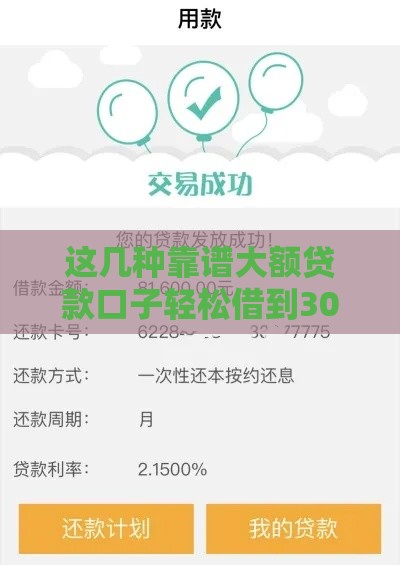 这几种靠谱大额贷款口子轻松借到30万
