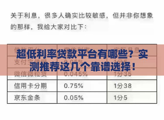 超低利率贷款平台有哪些？实测推荐这几个靠谱选择！