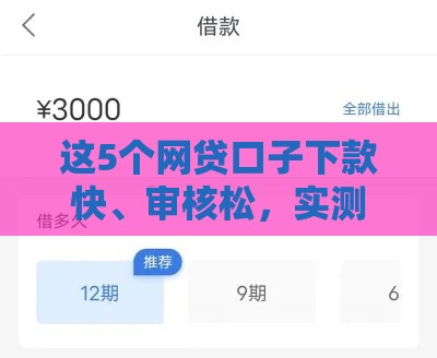 这5个网贷口子下款快、审核松，实测有效