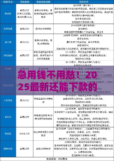 急用钱不用愁！2025最新还能下款的10大正规网贷平台推荐
