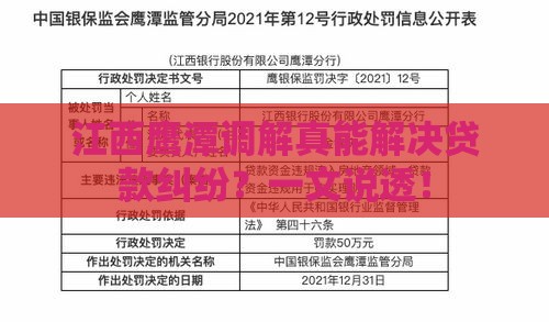 江西鹰潭调解真能解决贷款纠纷？一文说透！
