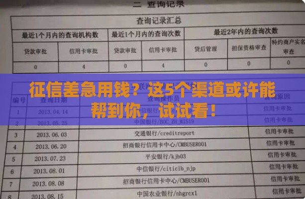 征信差急用钱？这5个渠道或许能帮到你，试试看！