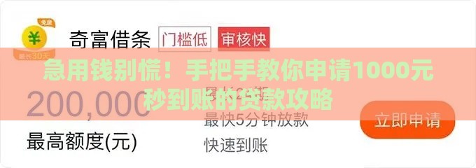 急用钱别慌！手把手教你申请1000元秒到账的贷款攻略