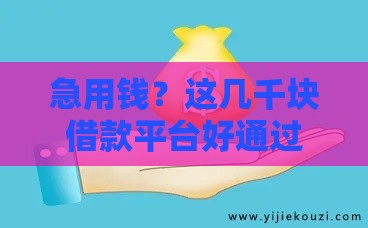 急用钱？这几千块借款平台好通过！试试这几个审核宽松的