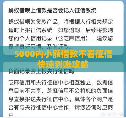 5000内小额借款不看征信快速到账攻略