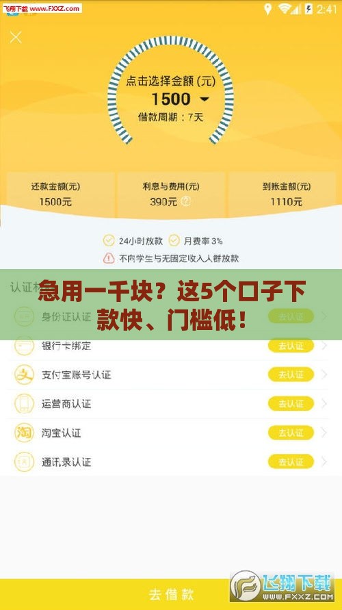 急用一千块？这5个口子下款快、门槛低！