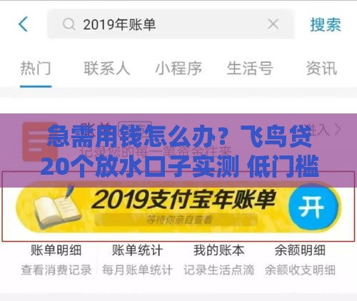 急需用钱怎么办？飞鸟贷20个放水口子实测 低门槛快速到账