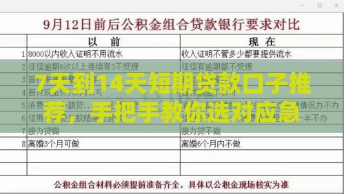 7天到14天短期贷款口子推荐，手把手教你选对应急周转方案