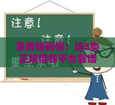急用钱别慌！这5类正规借钱平台靠谱又省心