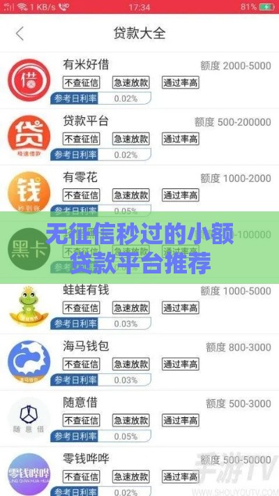 无征信秒过的小额贷款平台推荐