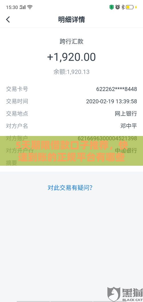 5天期限借款口子推荐，快速到账的正规平台有哪些？