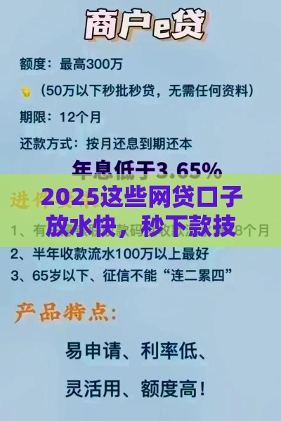 2025这些网贷口子放水快，秒下款技巧曝光