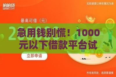 急用钱别慌！1000元以下借款平台试试这几个！