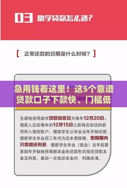 急用钱看这里！这5个靠谱贷款口子下款快、门槛低，手把手教你避坑