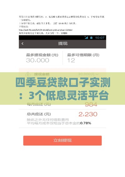 四季豆贷款口子实测：3个低息灵活平台轻松解燃眉