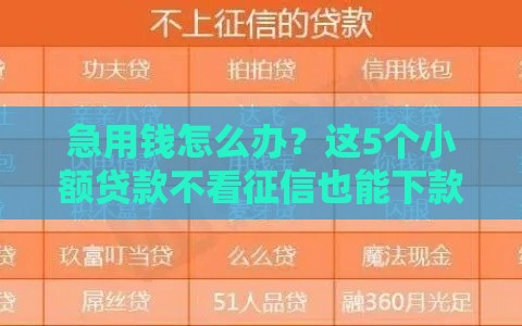 急用钱怎么办？这5个小额贷款不看征信也能下款！低门槛、秒到账攻略
