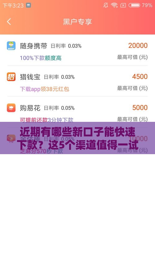 近期有哪些新口子能快速下款？这5个渠道值得一试