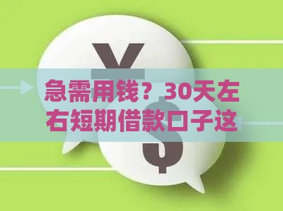 急需用钱？30天左右短期借款口子这样选最靠谱