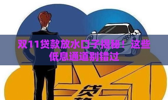 双11贷款放水口子揭秘！这些低息通道别错过