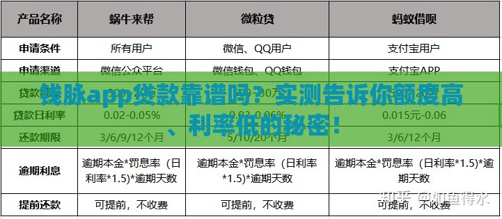 钱脉app贷款靠谱吗？实测告诉你额度高、利率低的秘密！