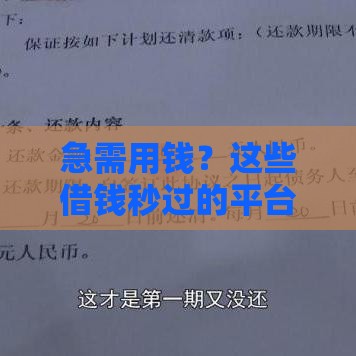 急需用钱？这些借钱秒过的平台让你快速到账！